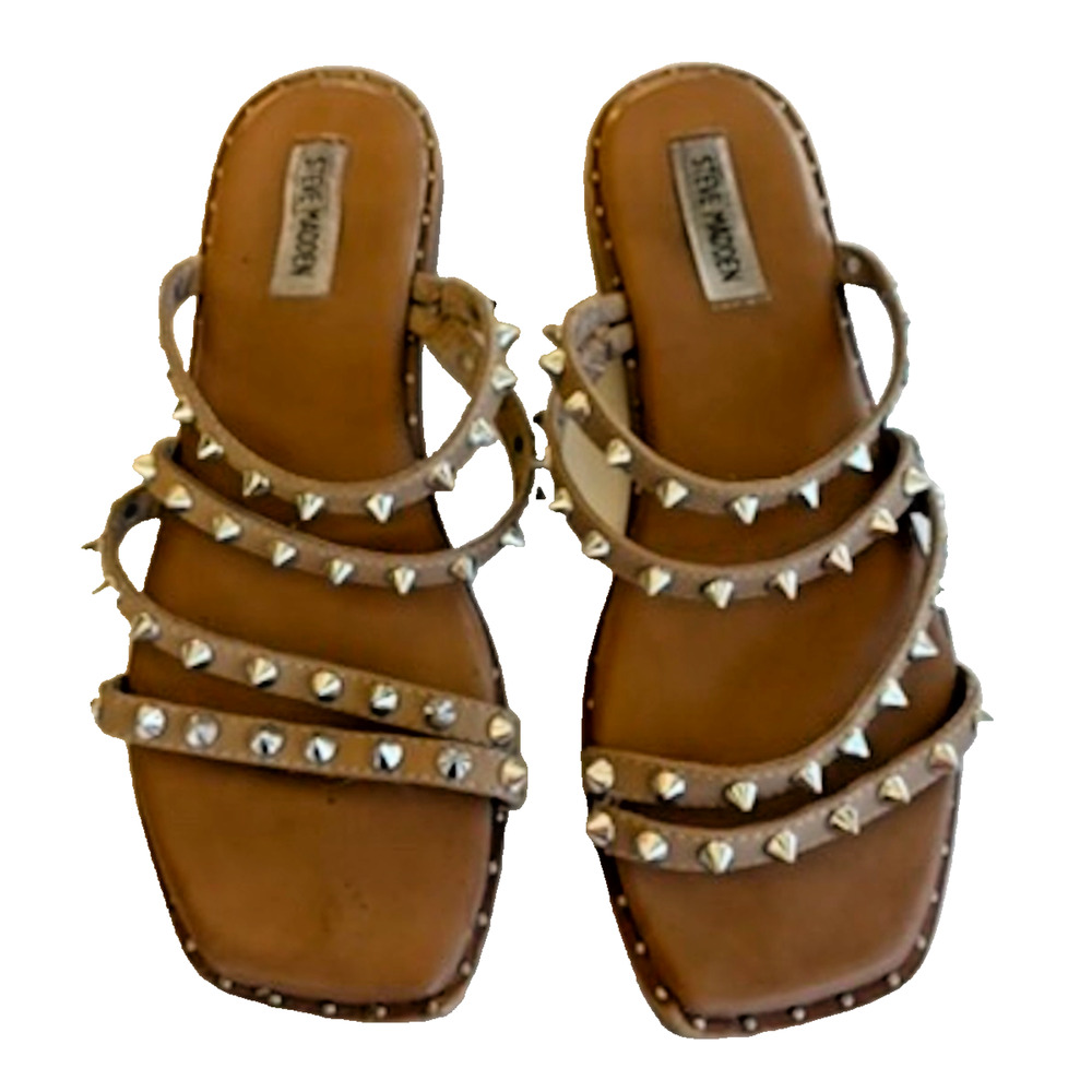 Steve Madden Skyler Studded Slip On Sandal 9 Brown